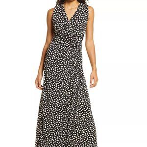 TOMMY BAHAMA WOMEN'S BLACK WHITE SLEEVELESS FAUX WRAP CLARA MAXI DRESS Sz M
